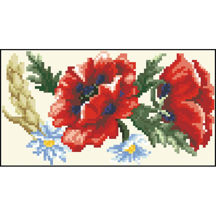 КЛ054шМ1301i Барвиста вишиванка Набір для вишивки друкованим хрестиком - Клатч Червоні маки, ромашки, колоски 21x13 см шовк, бежевий