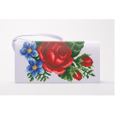 КЛ055дБ1301k Барвиста вишиванка Набір для вишивки бісером - Клатч Лілеї, троянди, незабудки 21x13 см домоткане полотно, білий