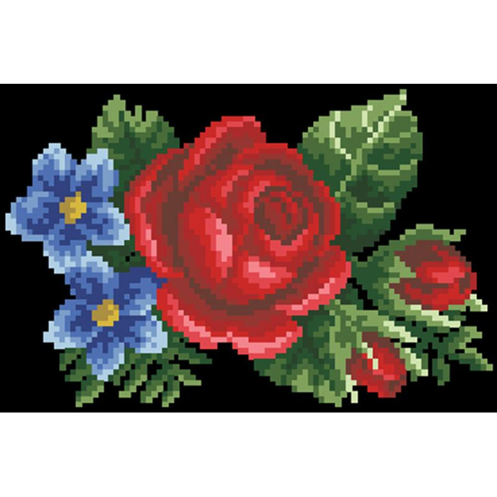 КЛ055дЧ1301i Барвиста вишиванка Набір для вишивки друкованим хрестиком - Клатч Лілеї, троянди, незабудки 21x13 см домоткане полотно, чорний