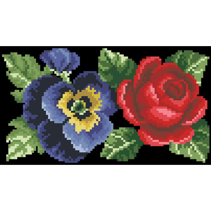 КЛ056кЧ1301i Барвиста вишиванка Набір для вишивки друкованим хрестиком - Клатч Троянди, братки, мальви 21x13 см атлас, чорний