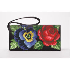 КЛ056лЧ1301k Барвиста вишиванка Набір для вишивки бісером - Клатч Троянди, братки, мальви 21x13 см льон, чорний