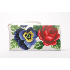 КЛ056лМ1301i Барвиста вишиванка Набір для вишивки друкованим хрестиком - Клатч Троянди, братки, мальви 21x13 см льон, бежевий