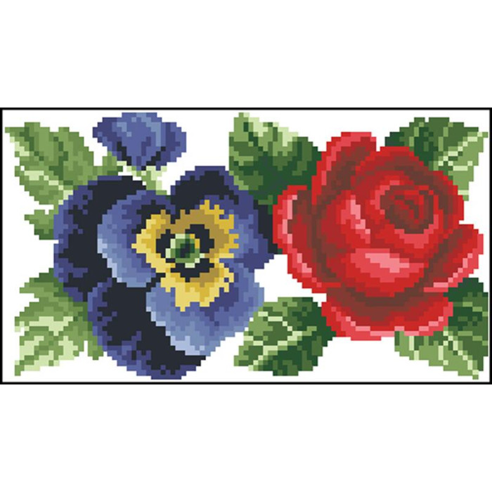 КЛ056шБ1301i Барвиста вишиванка Набір для вишивки друкованим хрестиком - Клатч Троянди, братки, мальви 21x13 см шовк, білий