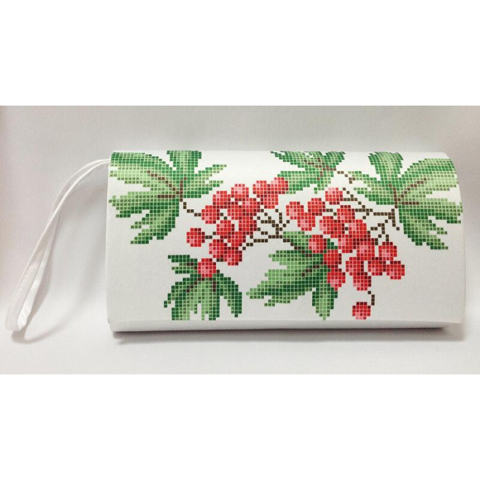 КЛ057кБ1301i Барвиста вишиванка Набір для вишивки друкованим хрестиком - Клатч Ніжна калина 21x13 см атлас, білий