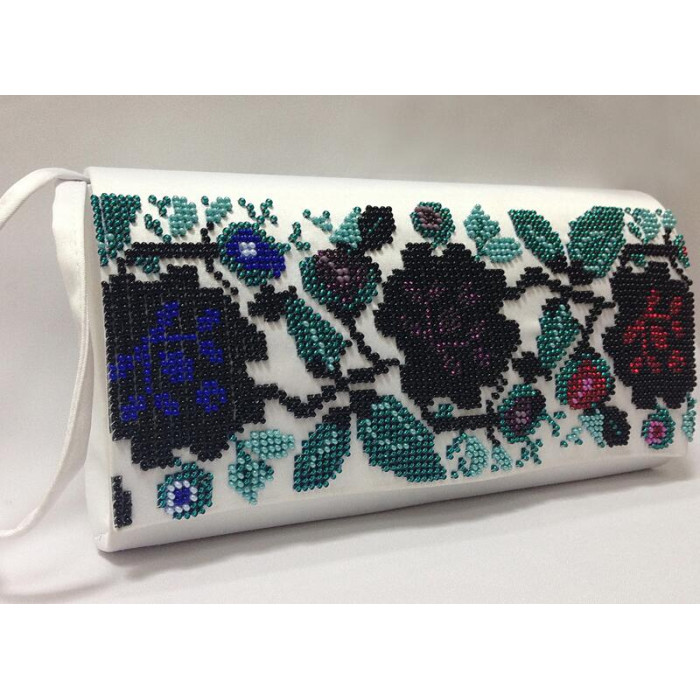 КЛ060пБ1301i Барвиста вишиванка Набір для вишивки друкованим хрестиком - Клатч Борщівська сучасна 21x13 см габардин, білий