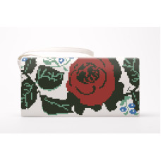 КЛ061пБ1301 Барвиста вишиванка Заготовка для вишивки - Клатч Борщівська. Троянди 21x13 см габардин, білий