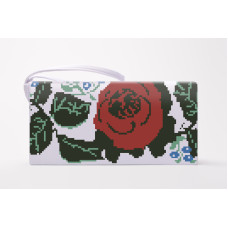 КЛ061пБ1301k Барвиста вишиванка Набір для вишивки бісером - Клатч Борщівська. Троянди 21x13 см габардин, білий