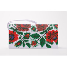 КЛ062дБ1301k Барвиста вишиванка Набір для вишивки бісером - Клатч Борщівська. Ніжні троянди 21x13 см домоткане полотно, білий