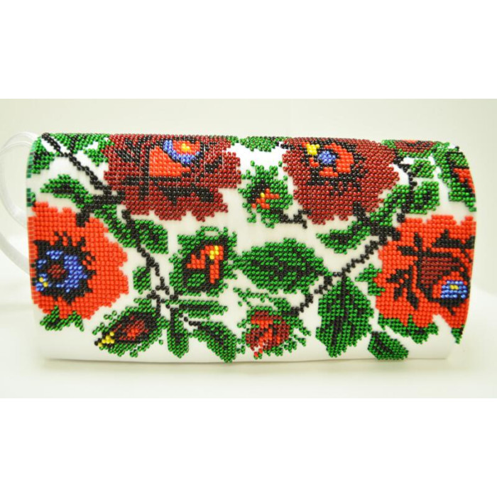 КЛ062кБ1301i Барвиста вишиванка Набір для вишивки друкованим хрестиком - Клатч Борщівська. Ніжні троянди 21x13 см атлас, білий