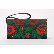 КЛ062кЧ1301k Барвиста вишиванка Набір для вишивки - Клатч Борщівська. Ніжні троянди 21x13 см атлас, чорний