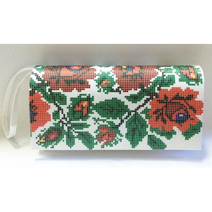 КЛ062пБ1301i Барвиста вишиванка Набір для вишивки друкованим хрестиком - Клатч Борщівська. Ніжні троянди 21x13 см габардин, білий