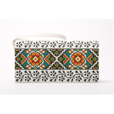 КЛ064пБ1301 Барвиста вишиванка Заготовка для вишивки - Клатч Борщівська квітка 21x13 см габардин, білий