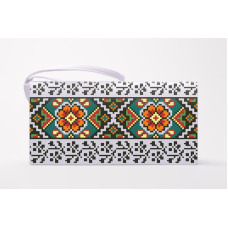 КЛ064пБ1301k Барвиста вишиванка Набір для вишивки бісером - Клатч Борщівська квітка 21x13 см габардин, білий