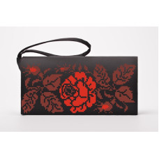 КЛ071кЧ1301i Барвиста вишиванка Набір для вишивки друкованим хрестиком - Клатч Троянда 21x13 см атлас, чорний