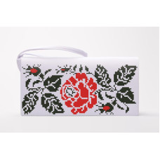 КЛ071лБ1301i Барвиста вишиванка Набір для вишивки друкованим хрестиком - Клатч Троянда 21x13 см льон, білий