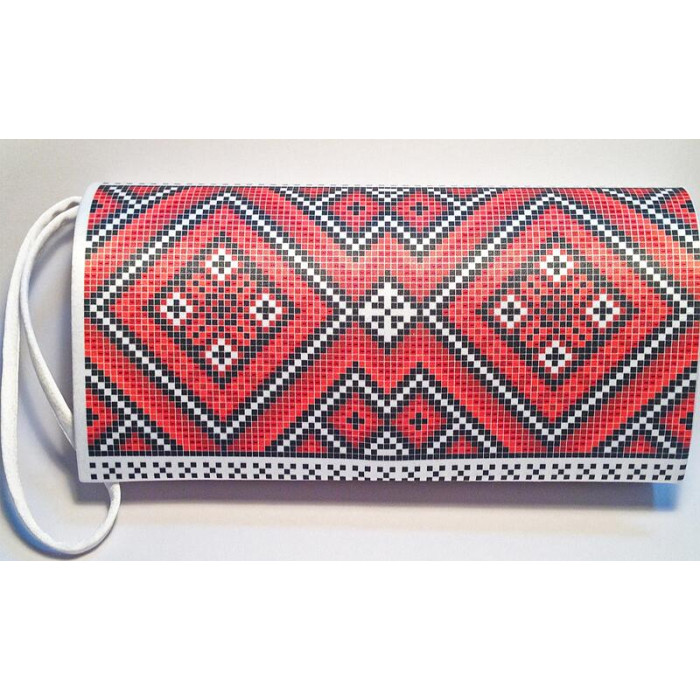 КЛ075шБ1301i Барвиста вишиванка Набір для вишивки друкованим хрестиком - Клатч Вогняна 21x13 см шовк, білий