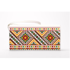 КЛ080пБ1301i Барвиста вишиванка Набір для вишивки друкованим хрестиком - Клатч Писанка 21x13 см габардин, білий