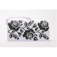 КЛ081дБ1301k Барвиста вишиванка Набір для вишивки бісером - Клатч Троянди монохром 21x13 см домоткане полотно, білий