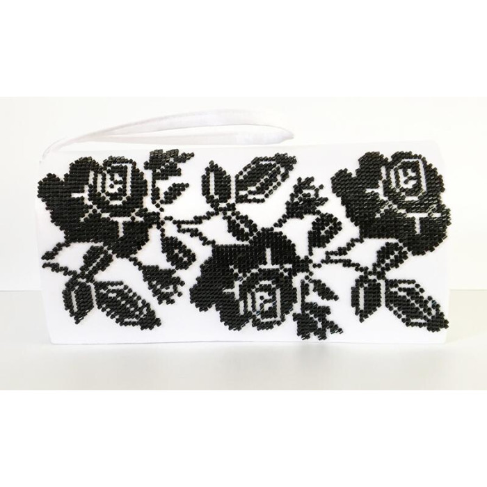 КЛ081хБ1301 Барвиста вишиванка Заготовка для вишивки - Клатч Троянди монохром 21x13 см батист, білий