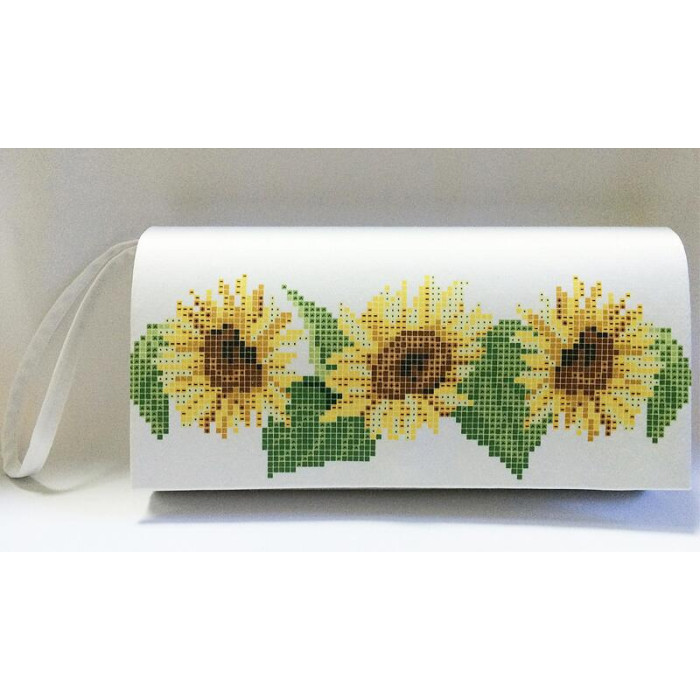 КЛ084дБ1301i Барвиста вишиванка Набір для вишивки друкованим хрестиком - Клатч Соняшники 21x13 см домоткане полотно, білий