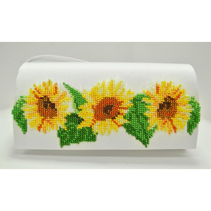 КЛ084дБ1301i Барвиста вишиванка Набір для вишивки друкованим хрестиком - Клатч Соняшники 21x13 см домоткане полотно, білий