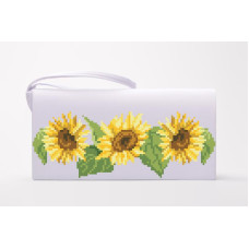 КЛ084кБ1301k Барвиста вишиванка Набір для вишивки бісером - Клатч Соняшники 21x13 см атлас, білий