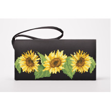 КЛ084шЧ1301k Барвиста вишиванка Набір для вишивки бісером - Клатч Соняшники 21x13 см шовк, чорний