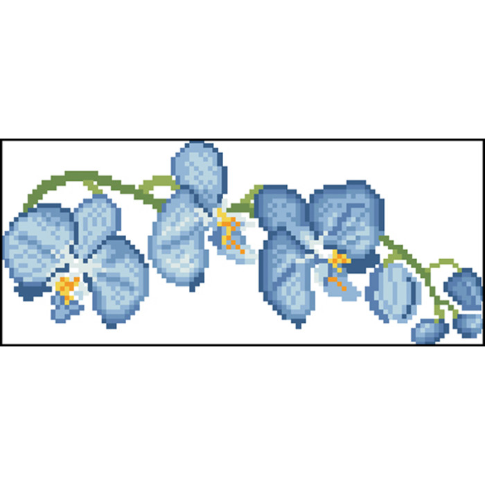 КЛ085лБ1301i Барвиста вишиванка Набір для вишивки друкованим хрестиком - Клатч Блакитні орхідеї 21x13 см льон, білий