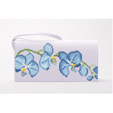 КЛ085шБ1301k Барвиста вишиванка Набір для вишивки бісером - Клатч Блакитні орхідеї 21x13 см шовк, білий