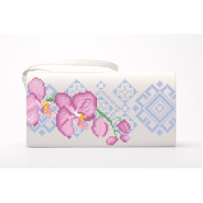 КЛ087кМ1301i Барвиста вишиванка Набір для вишивки друкованим хрестиком - Клатч Ніжні орхідеї 21x13 см атлас, бежевий