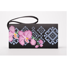 КЛ087лЧ1301i Барвиста вишиванка Набір для вишивки друкованим хрестиком - Клатч Ніжні орхідеї 21x13 см льон, чорний