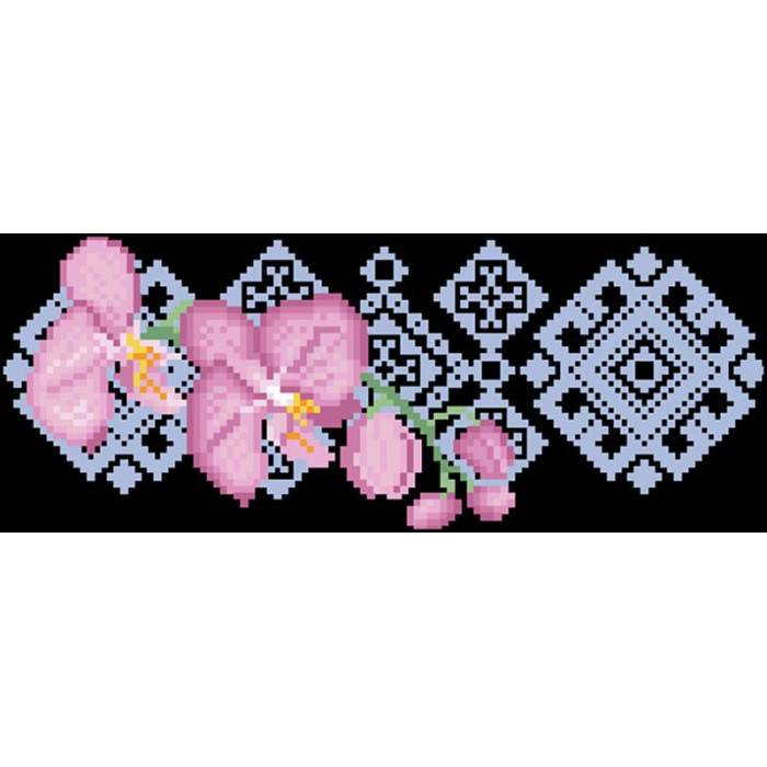 КЛ087лЧ1301i Барвиста вишиванка Набір для вишивки друкованим хрестиком - Клатч Ніжні орхідеї 21x13 см льон, чорний