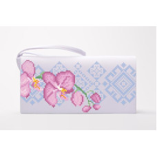 КЛ087пБ1301 Барвиста вишиванка Заготовка для вишивки - Клатч Ніжні орхідеї 21x13 см габардин, білий