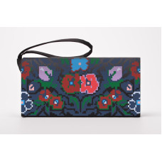 КЛ089шЧ1301i Барвиста вишиванка Набір для вишивки друкованим хрестиком - Клатч Борщівська сучасна 21x13 см шовк, чорний