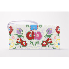 КЛ090дБ1301k Барвиста вишиванка Набір для вишивки бісером - Клатч Борщівська сучасна 21x13 см домоткане полотно, білий