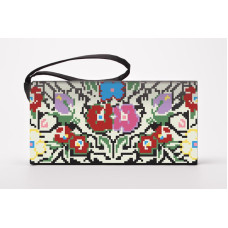 КЛ090кЧ1301i Барвиста вишиванка Набір для вишивки друкованим хрестиком - Клатч Борщівська сучасна 21x13 см атлас, чорний