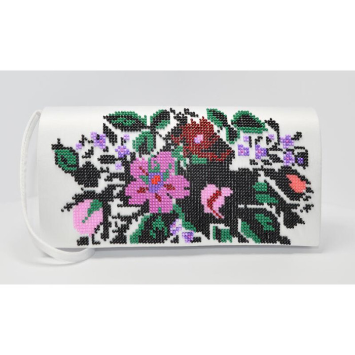 КЛ091пБ1301i Барвиста вишиванка Набір для вишивки друкованим хрестиком - Клатч Борщівська старовинна 21x13 см габардин, білий