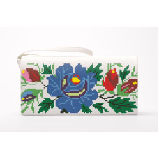 КЛ092пБ1301i Барвиста вишиванка Набір для вишивки друкованим хрестиком - Клатч Буковинська 21x13 см габардин, білий