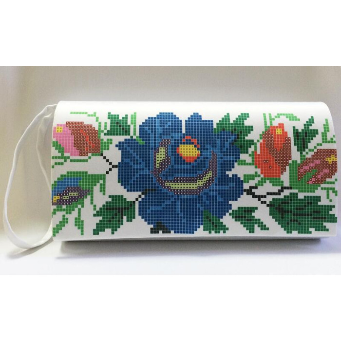 КЛ092пБ1301i Барвиста вишиванка Набір для вишивки друкованим хрестиком - Клатч Буковинська 21x13 см габардин, білий