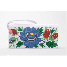 КЛ092пБ1301k Барвиста вишиванка Набір для вишивки бісером - Клатч Буковинська 21x13 см габардин, білий