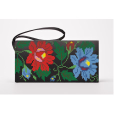 КЛ093лЧ1301k Барвиста вишиванка Набір для вишивки бісером - Клатч Буковинська сучасна 21x13 см льон, чорний