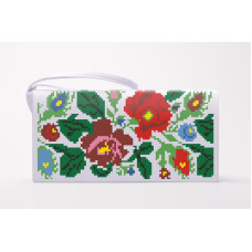 КЛ094дБ1301k Барвиста вишиванка Набір для вишивки бісером - Клатч Буковинський край 21x13 см домоткане полотно, білий