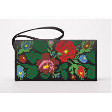 КЛ094кЧ1301k Барвиста вишиванка Набір для вишивки бісером - Клатч Буковинський край 21x13 см атлас, чорний