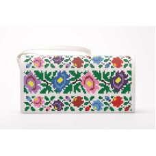 КЛ095дМ1301i Барвиста вишиванка Набір для вишивки друкованим хрестиком - Клатч Буковинська квітка 21x13 см домоткане полотно, бежевий