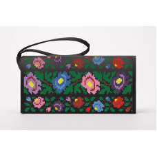 КЛ095кЧ1301k Барвиста вишиванка Набір для вишивки бісером - Клатч Буковинська квітка 21x13 см атлас, чорний