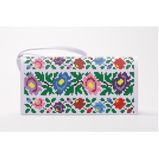 КЛ095лБ1301k Барвиста вишиванка Набір для вишивки бісером - Клатч Буковинська квітка 21x13 см льон, білий