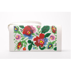 КЛ096кБ1301i Барвиста вишиванка Набір для вишивки друкованим хрестиком - Клатч Буковинська сучасна 21x13 см атлас, білий