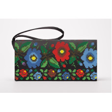 КЛ097дЧ1301i Барвиста вишиванка Набір для вишивки друкованим хрестиком - Клатч Буковинська сучасна 21x13 см домоткане полотно, чорний