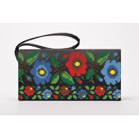 КЛ097дЧ1301k Барвиста вишиванка Набір для вишивки бісером - Клатч Буковинська сучасна 21x13 см домоткане полотно, чорний