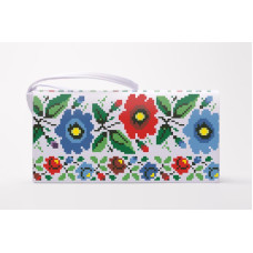 КЛ097кБ1301k Барвиста вишиванка Набір для вишивки бісером - Клатч Буковинська сучасна 21x13 см атлас, білий